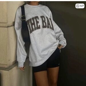 THE BAR Grey/ CHOCOLATE Varsity Pullover Sweatshirt sz Large